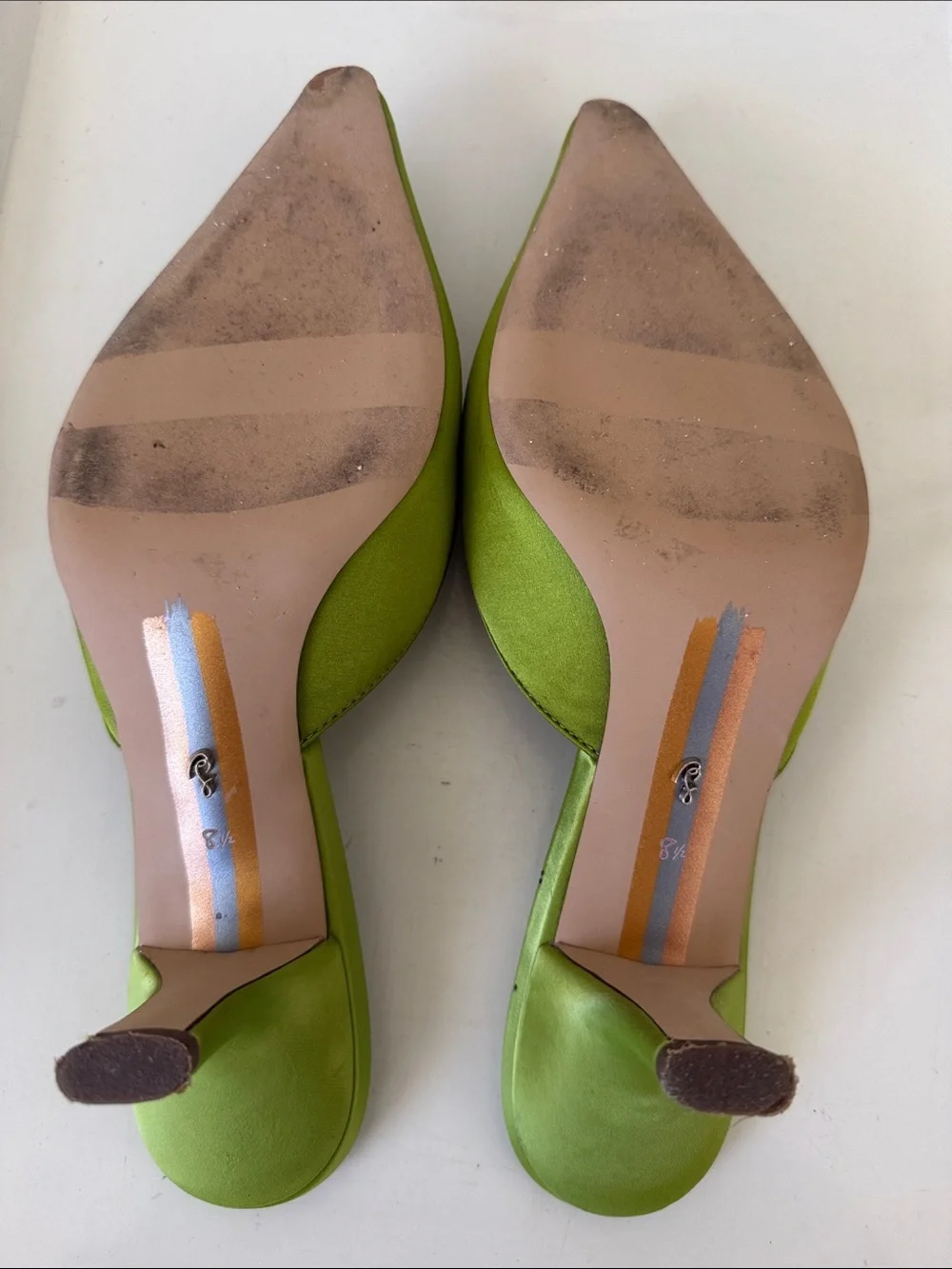 Sam Edelman Green Brit Kitten Satin Mules with Gold Buckle - Size 8.5 - Picture 10 of 14